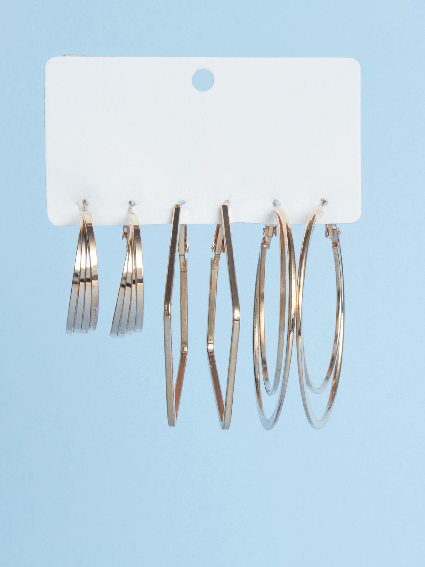 Set of 3 Multi Shaped Gold Hoop Earrings Combo