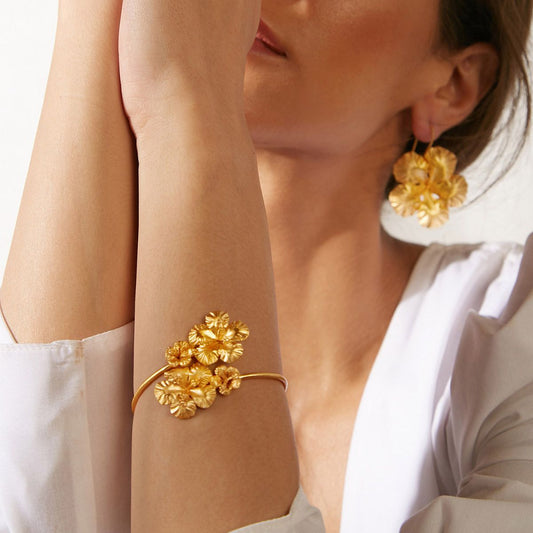 Gold Floral Adjustable Cuff Bracelet