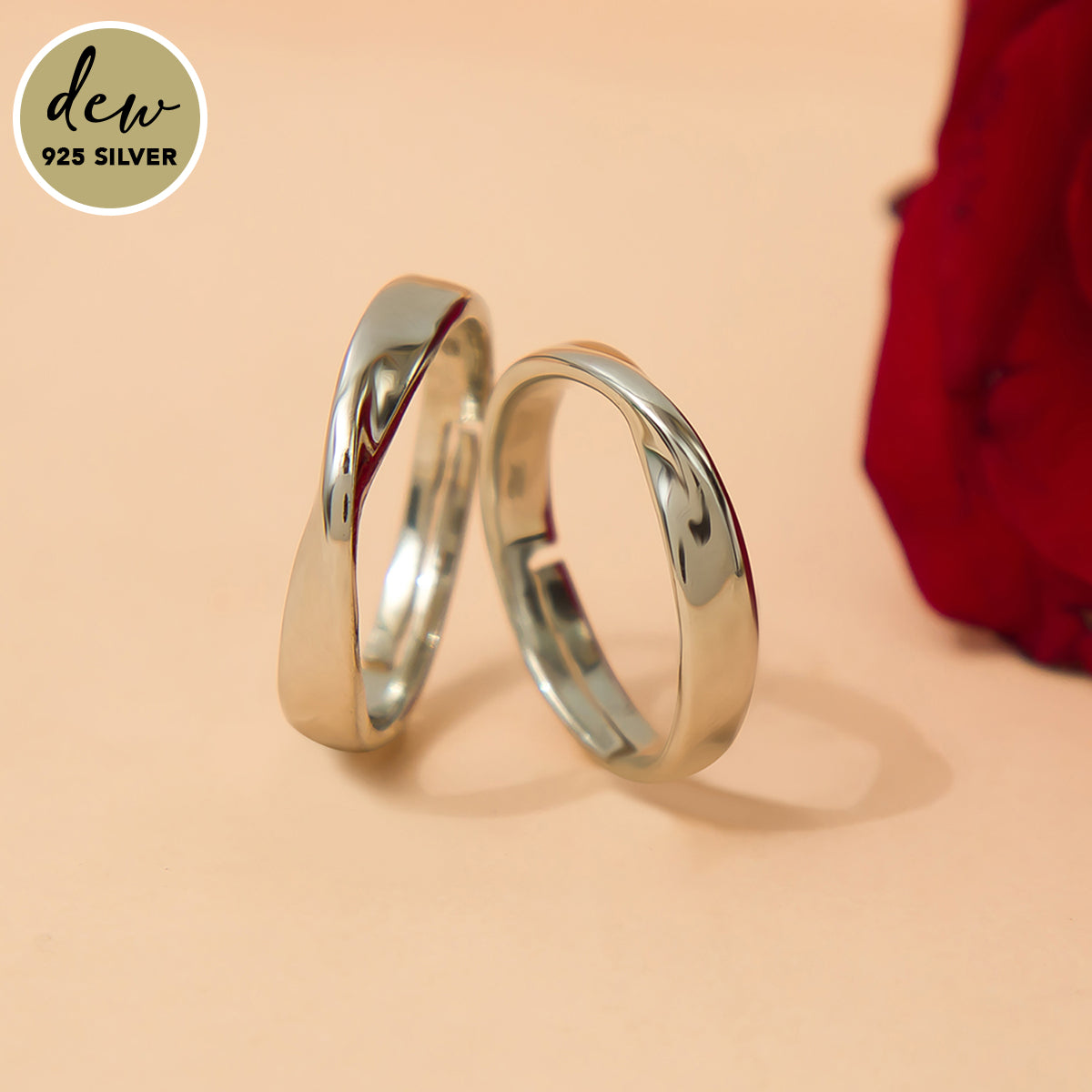 Dew by PB Rhodium Forever Band Couple Adjustable Sterling Silver Rings(One Size)