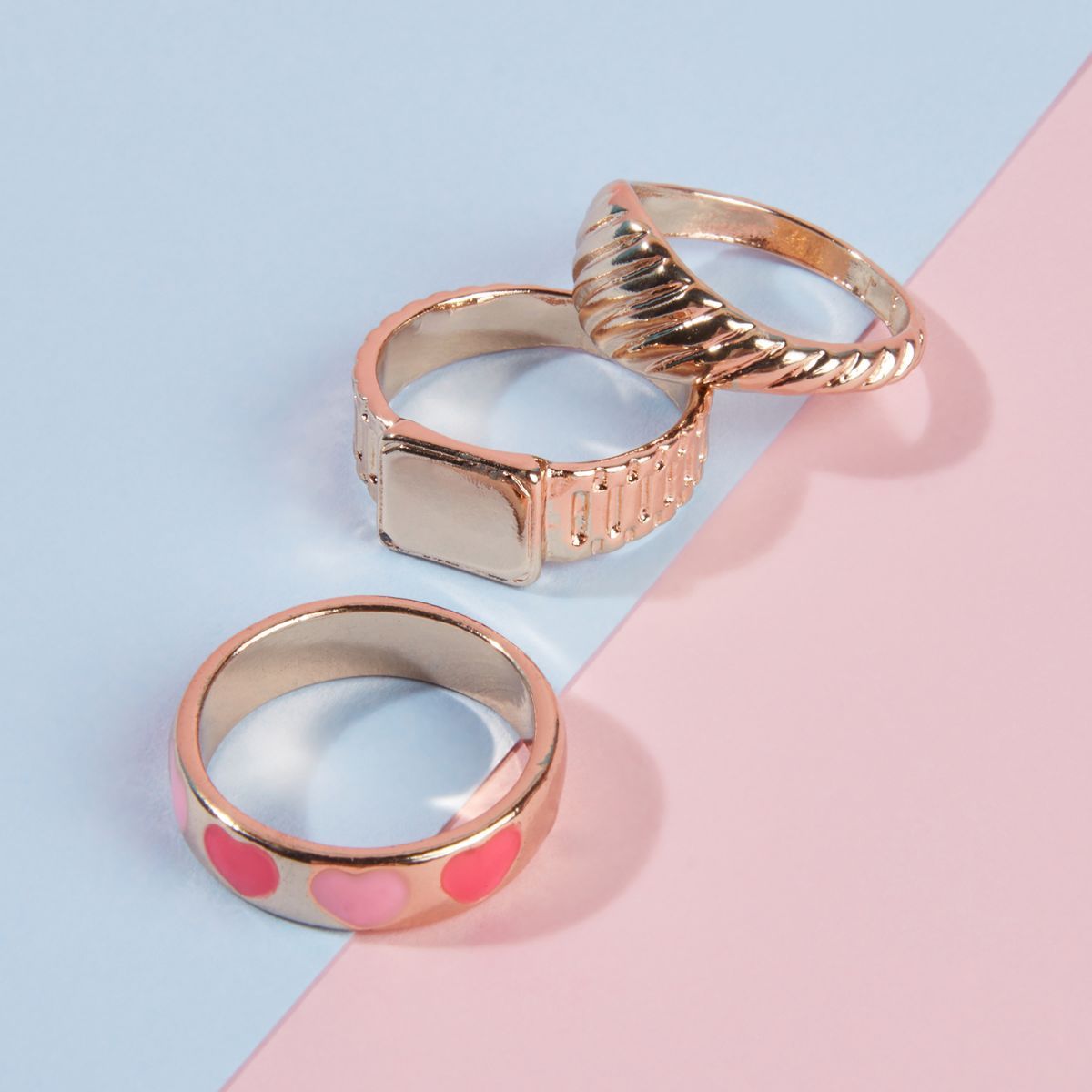 Pipa Bella by Nykaa Fashion Set of 3 Y2K Gold Plated and Pink Rings Combo