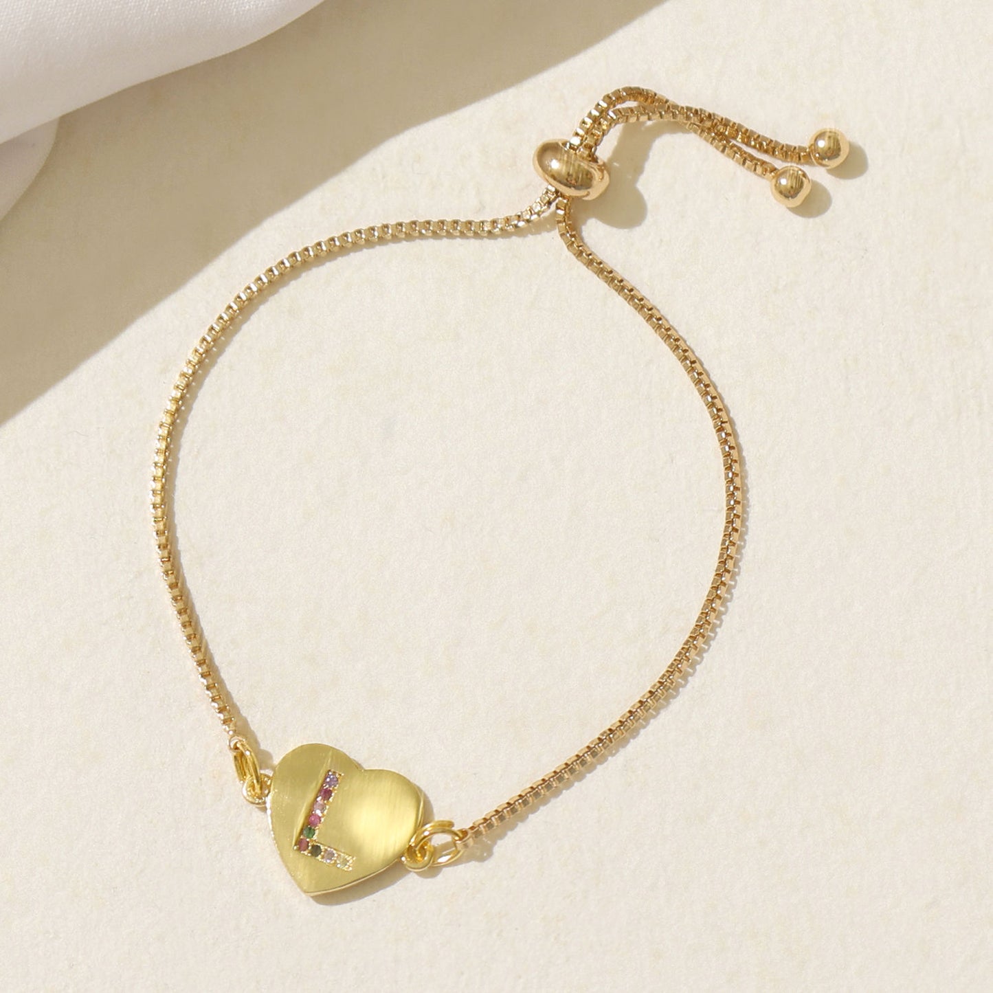 Gold Heart Multicolor L Initial Bracelet