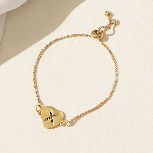 Gold Heart Multicolor X Initial Bracelet