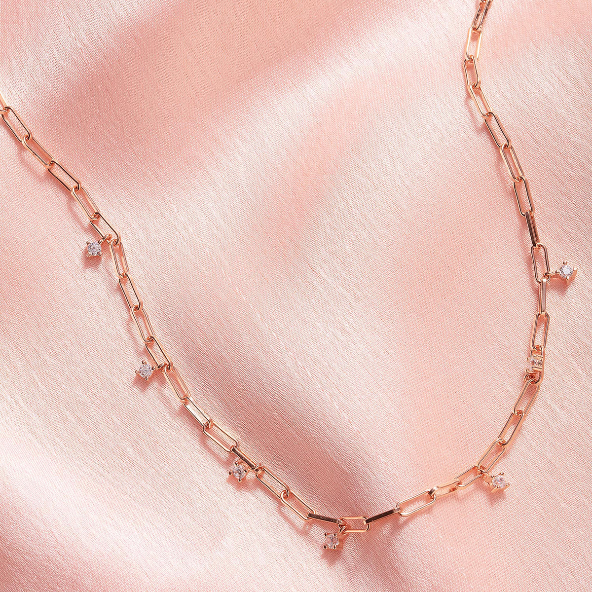 Dew by PB Sterling Silver Dainty Rose Gold Stone Plated Dangler Link Chain Necklace