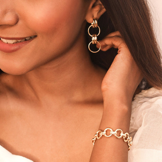 Classic Gold Chain Bracelet and Earring Set