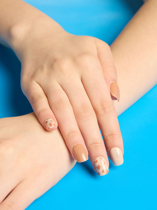 Brown and White Cow Printed Stick On Nails