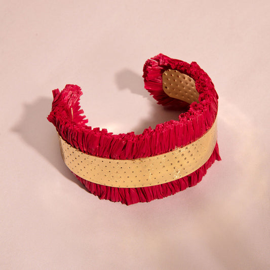 Bohemian Fuchsia Pink Tassle Gold Plated Bracelet