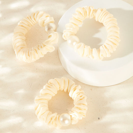 SET OF 3 YELLOW RUFFLED HAIR TIES WITH PEARL