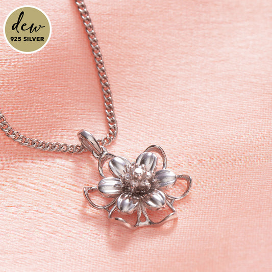 Silver-plated 925 Sterling Silver Stone Studded Flower Necklace
