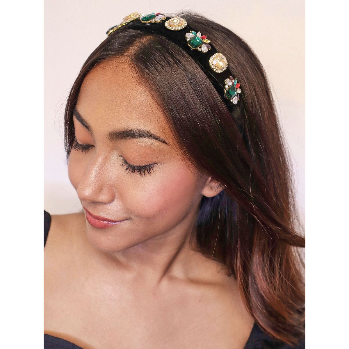 Black Multi-Color Stone Embellished Headband