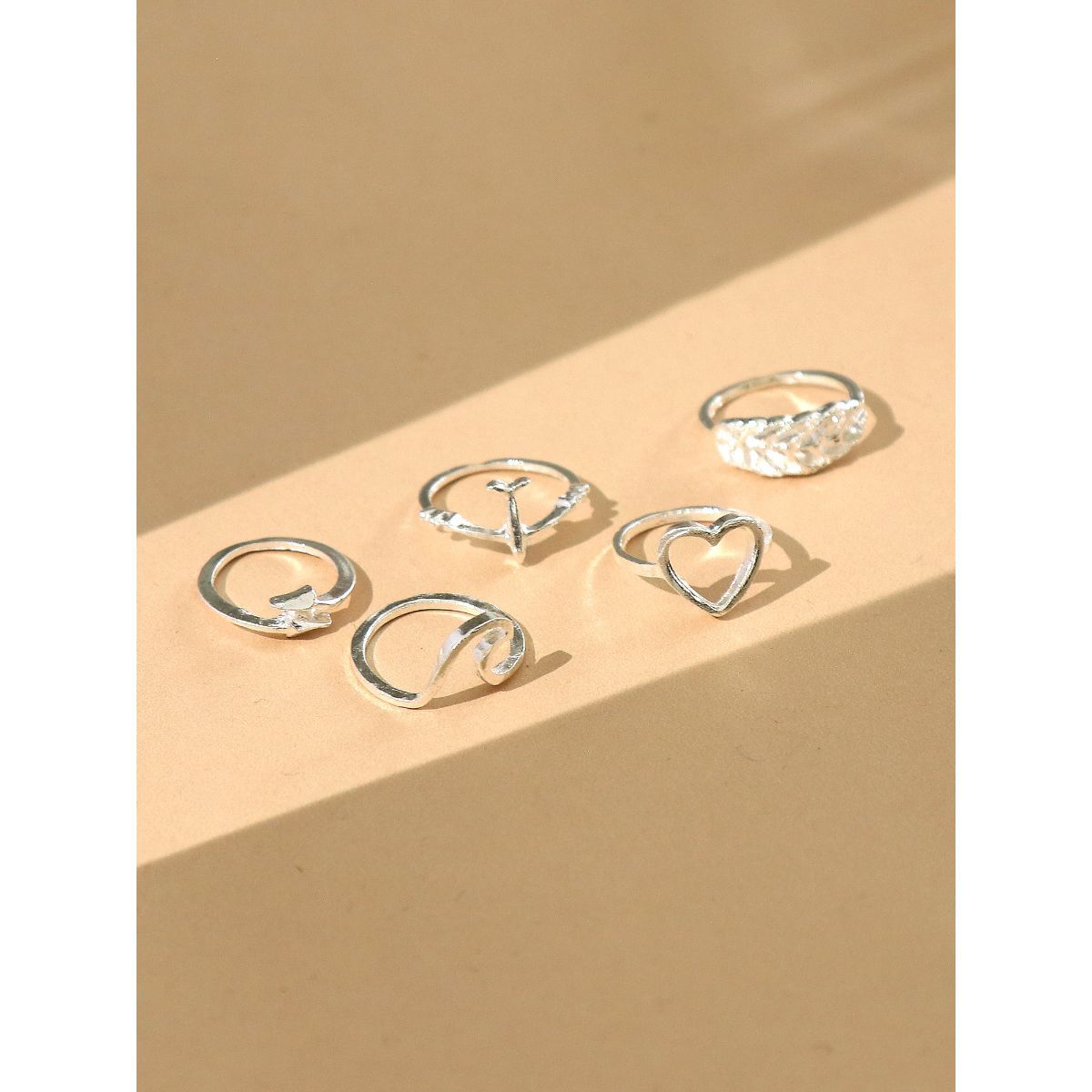 Silver plated Ocean Wave Ring Set of 5