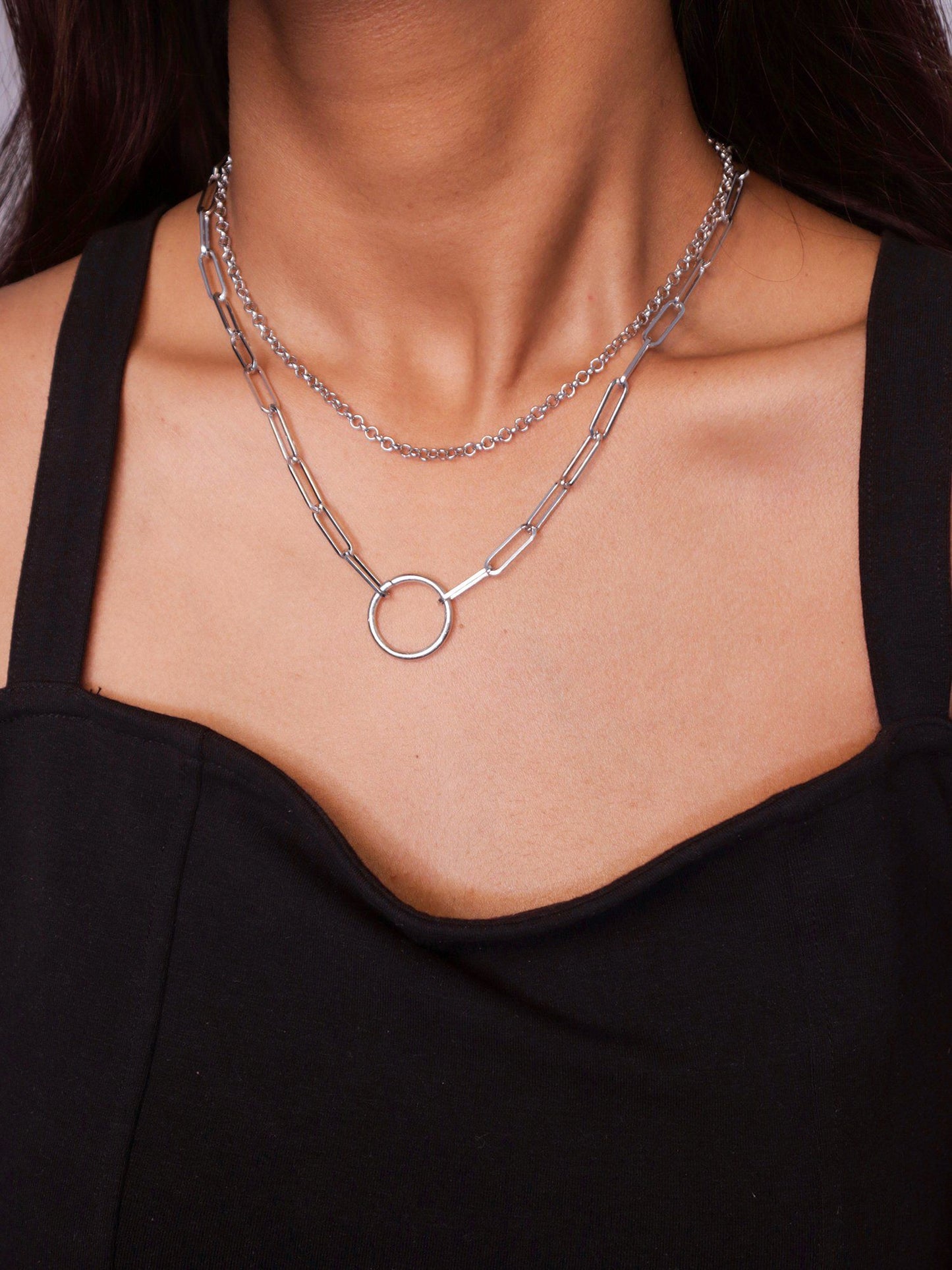 Statement Silver Plated Layered Link Chain Necklace