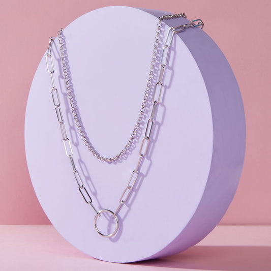 Pipa Bella by Nykaa Fashion Statement Silver Plated Layered Link Chain Necklace