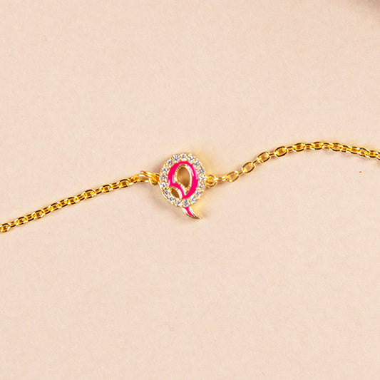 Pink CZ Studded Q Initial Bracelet