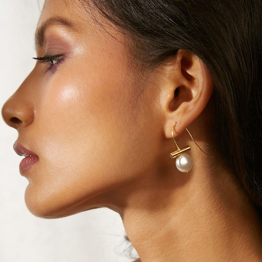 White Pearl Gold-Toned Earrings