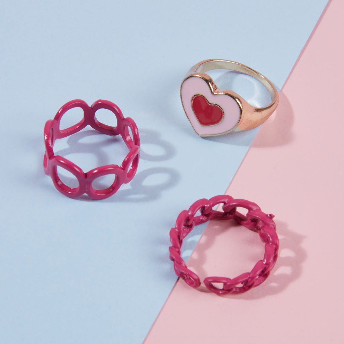 Pipa Bella by Nykaa Fashion Set of 3 Y2K Pink Resin Rings Combo