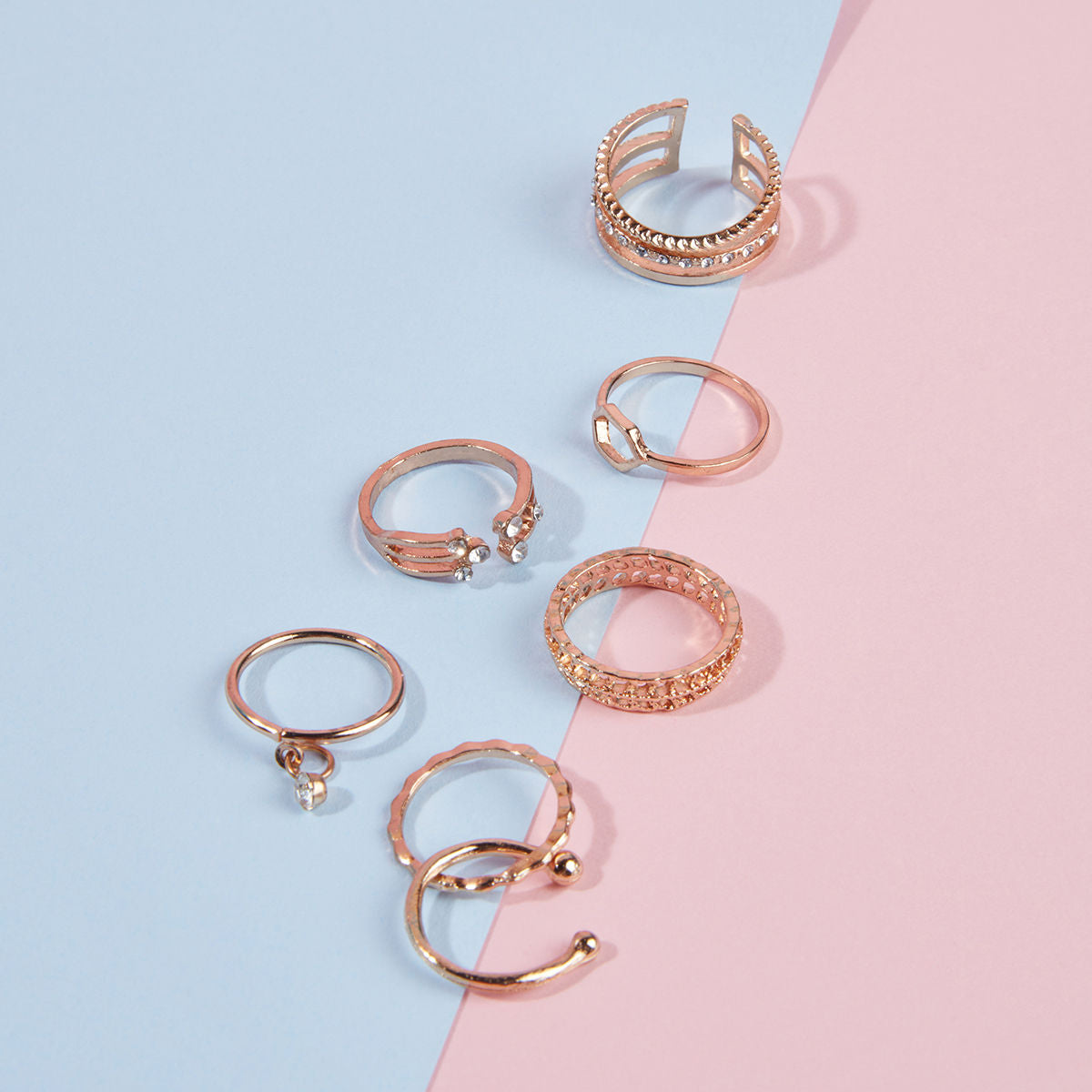 Pipa Bella by Nykaa Fashion Set of 7 Studded Gold Plated Rings Combo