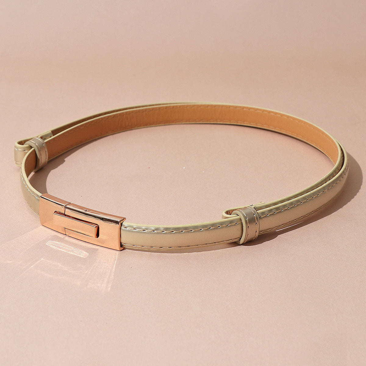 Minimal Silver Faux Leather Gold Clasp Buckle Belt