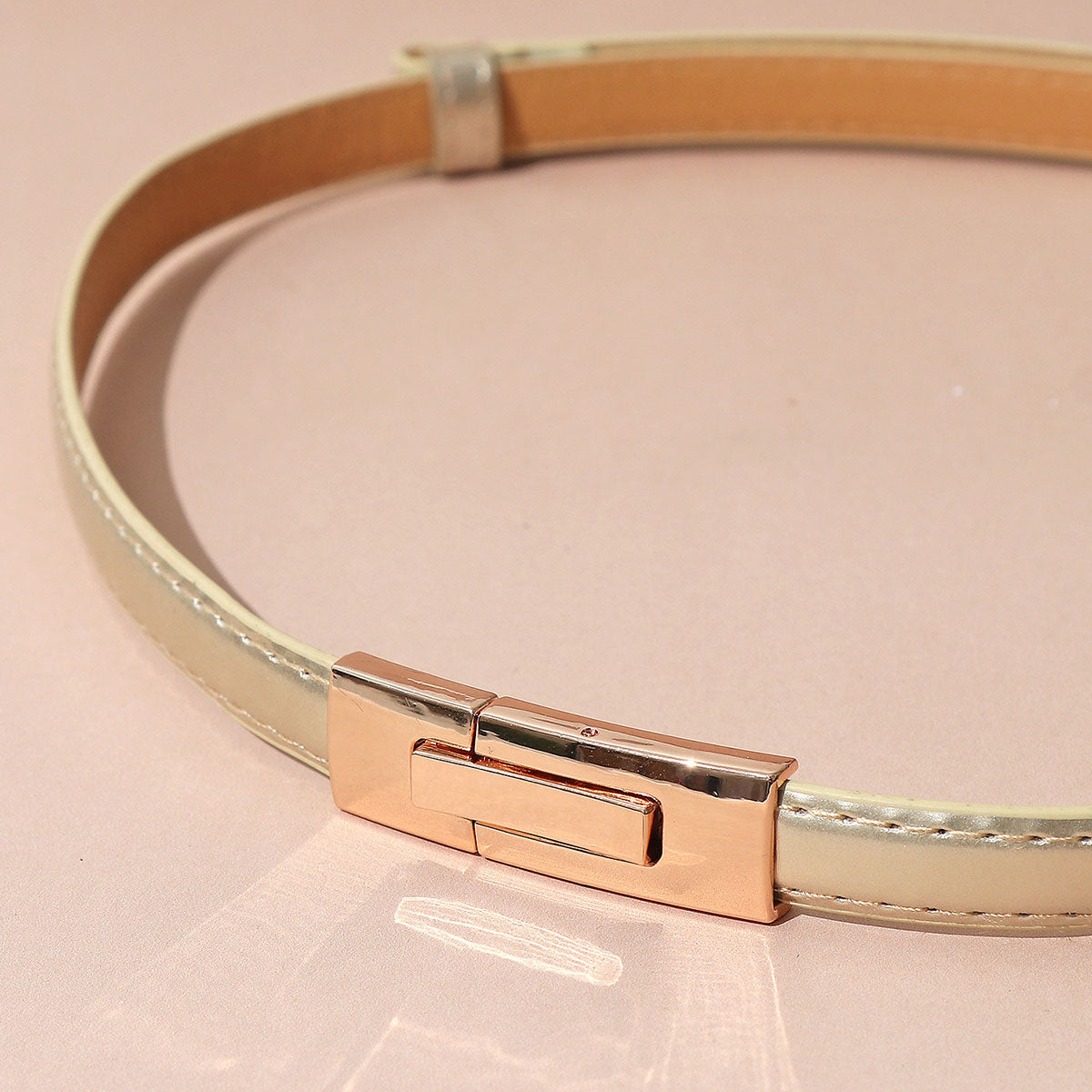 Minimal Silver Faux Leather Gold Clasp Buckle Belt