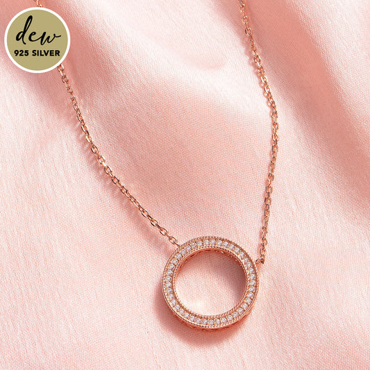 Dew by PB Sterling Silver Elegant Rose Gold Stone Studded Round Necklace