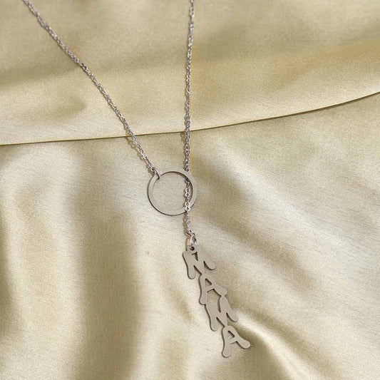 Mama Silver Plated Lariat Loop Necklace