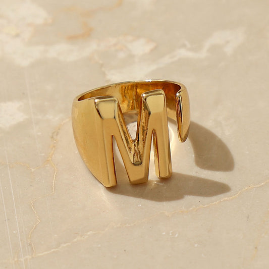 M Initial Gold Letter Ring