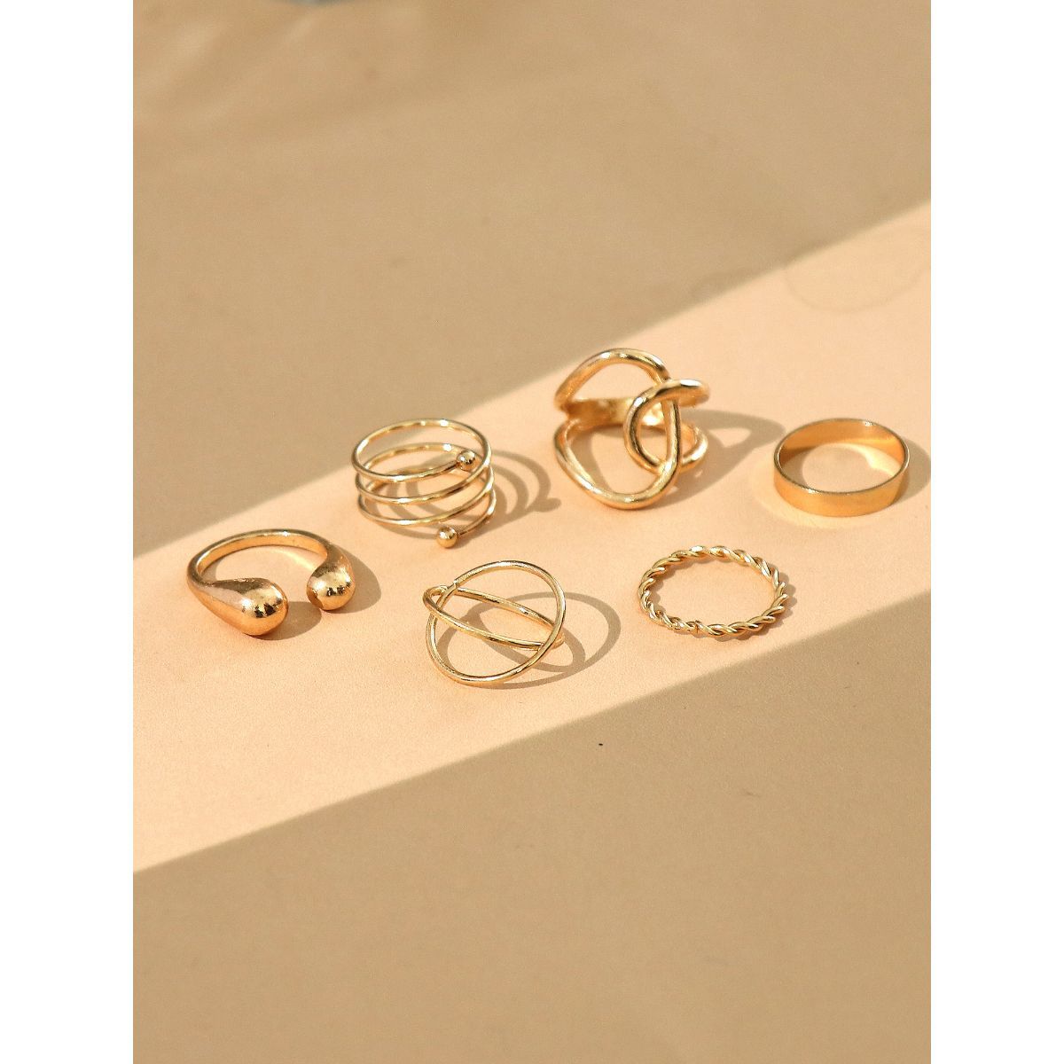 Gold Contemporary Abstract Ring Set of 6