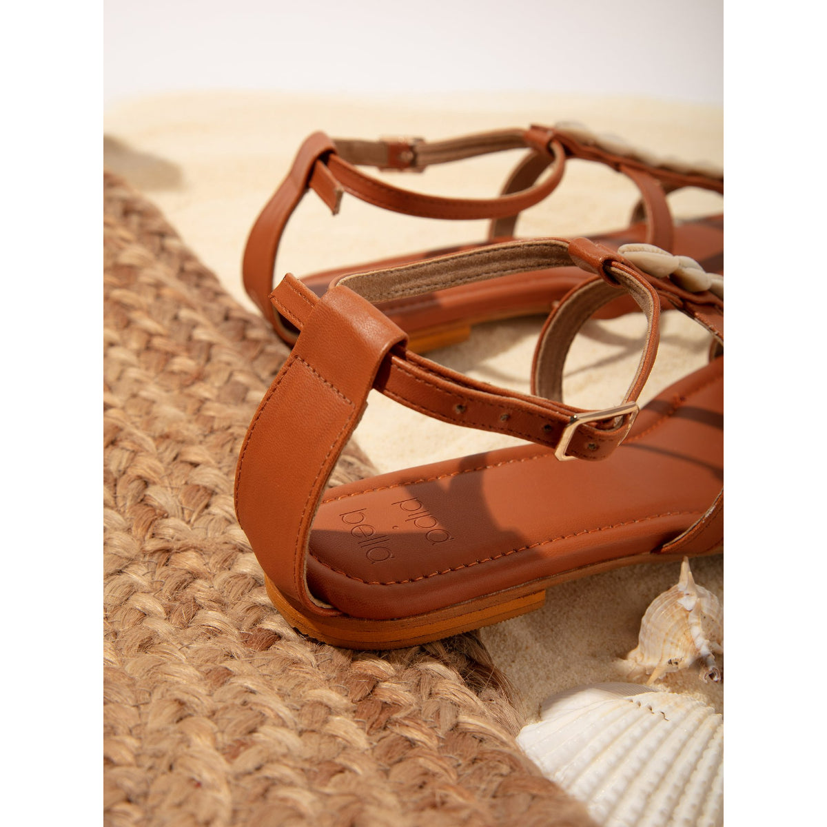Smart Tan Flat Sandals with Shells (EURO 37)