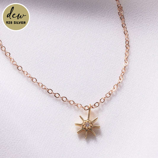 Dew by PB Gold Plated Stone Studded Sun Pendant Necklace