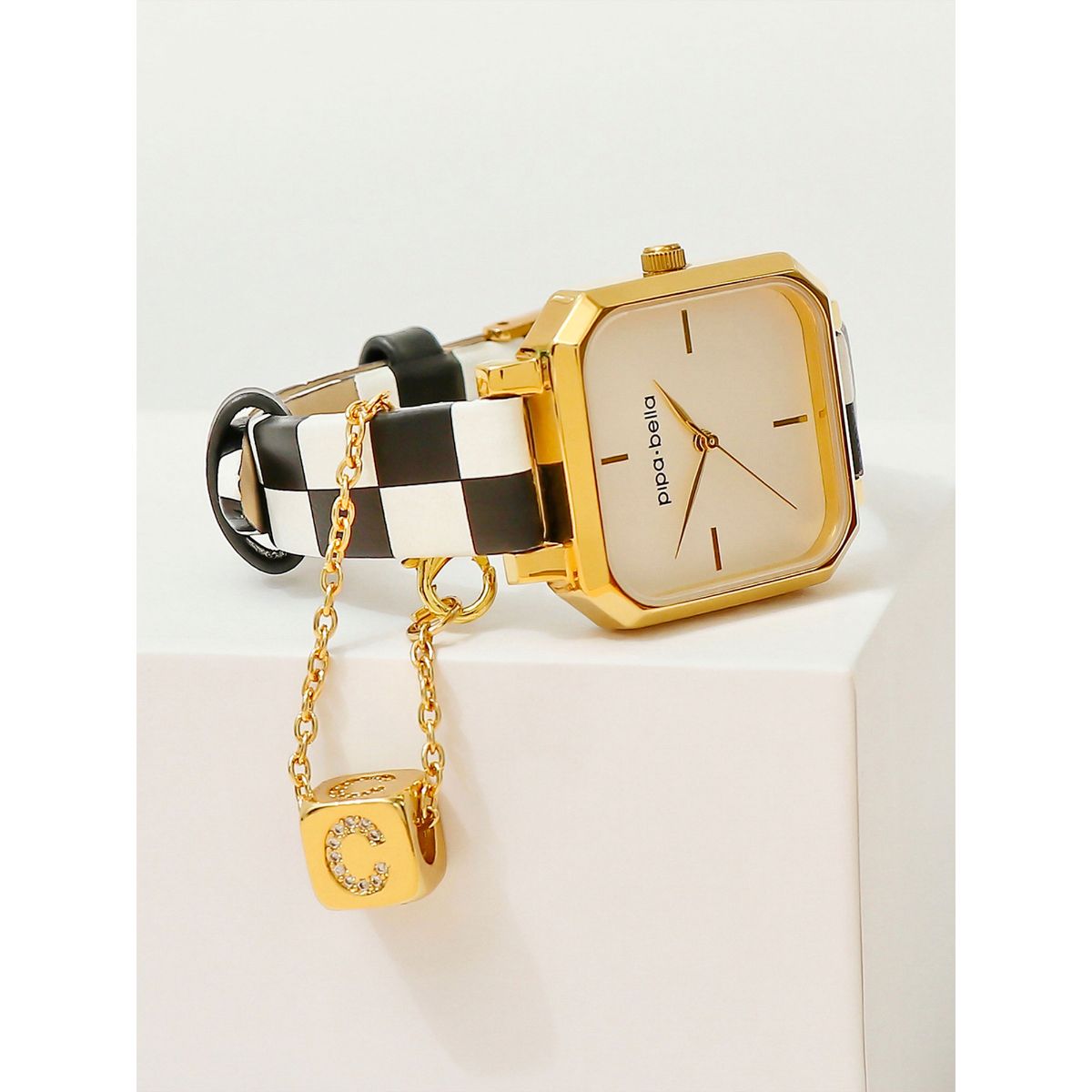 Gold-Plated C Initial Cubic Watch Charm