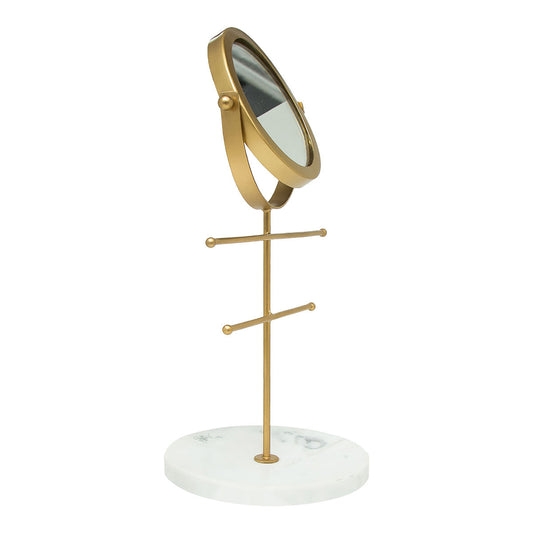 Modern Gold Metal and Mirror with Marble Jewellery Stand