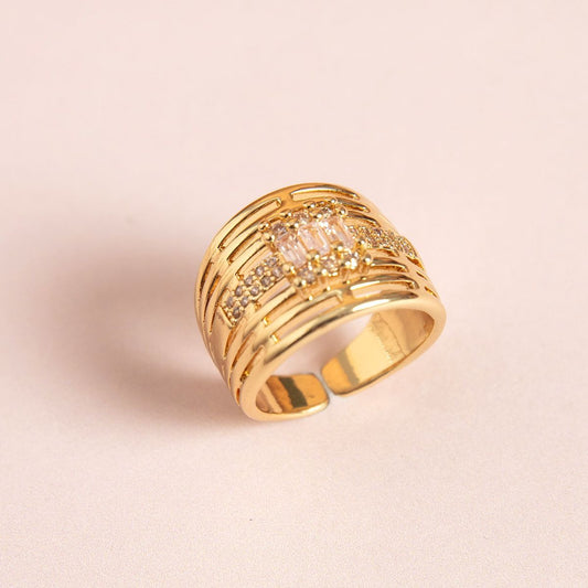 Gold Clear Studded Statement Ring
