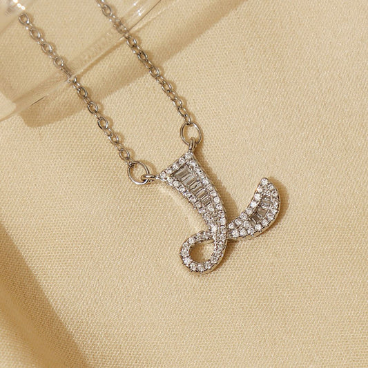 Silver Clear Crystal Studded L Initial Pendant