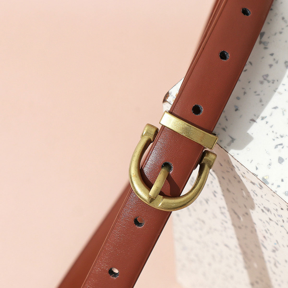 Classic Brown Faux Leather Gold Semi-round Buckle Belt