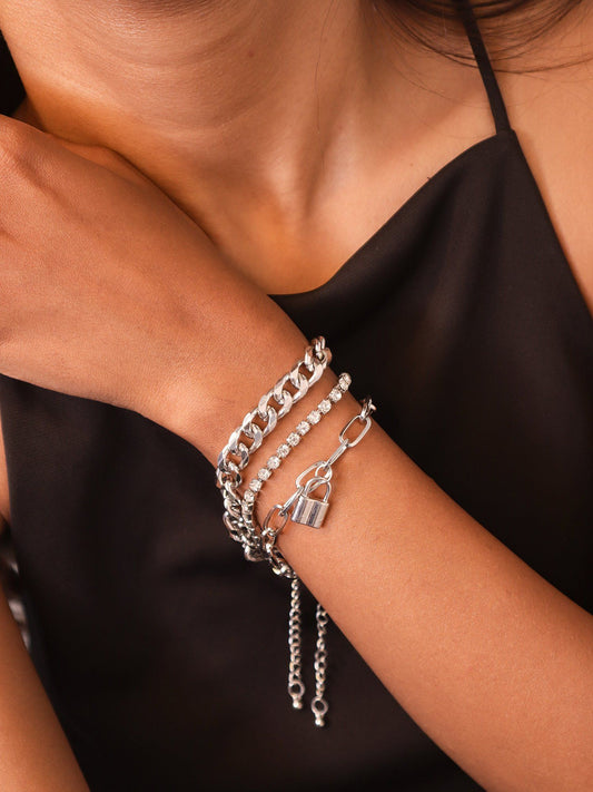 Layered Silver Plated Link Chain Bracelet