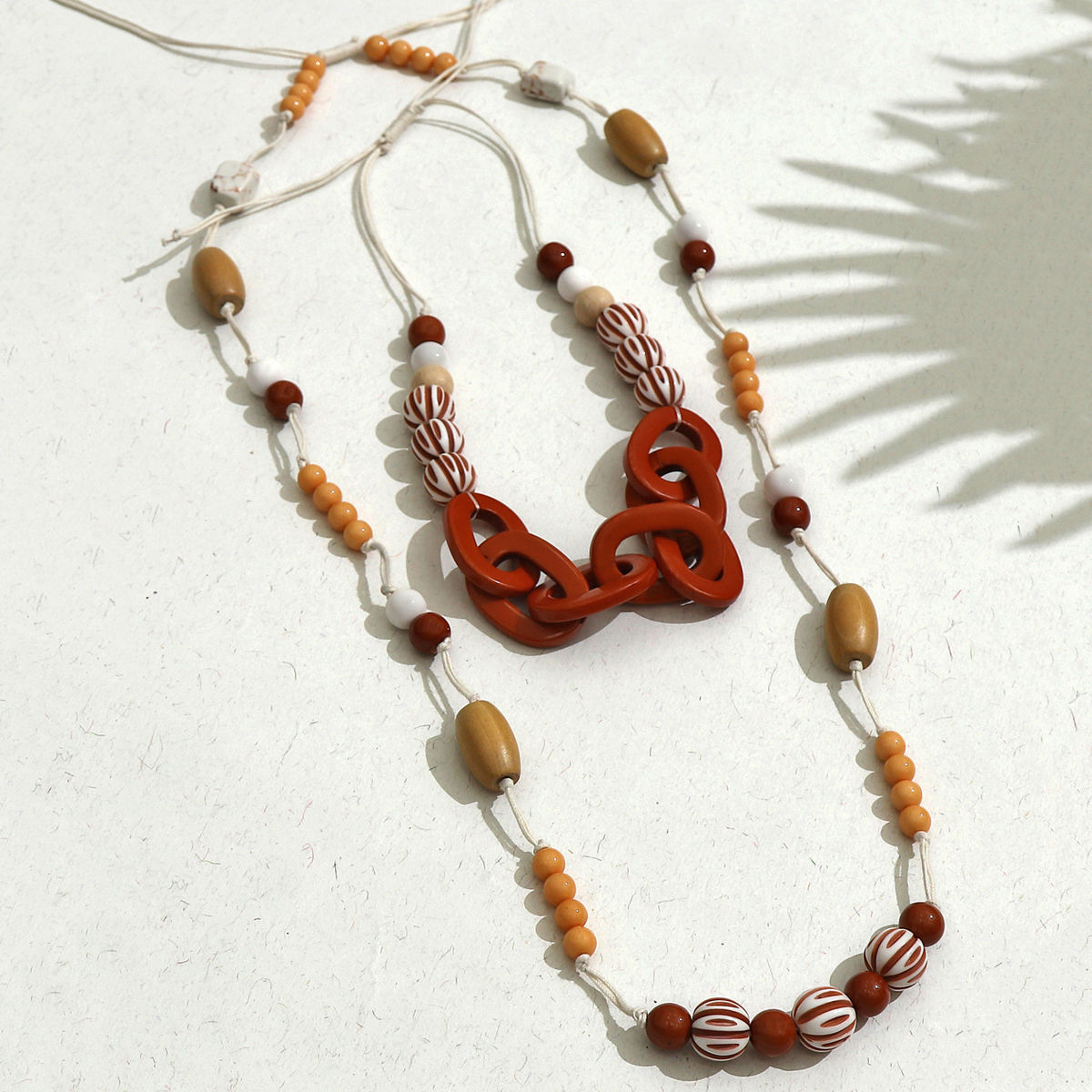 Orange & White Double Layered Multi-Colour Beads & Link Chain Necklace