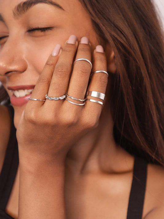Set of 6 Sleek Silver Plated Rings Combo