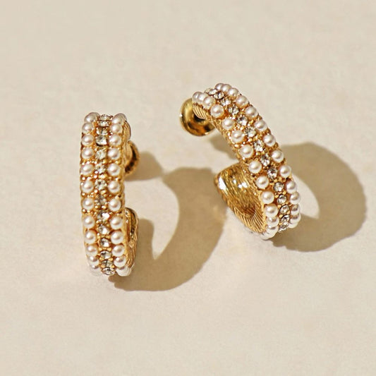 Gold Pearl Sequined Mini Hoops