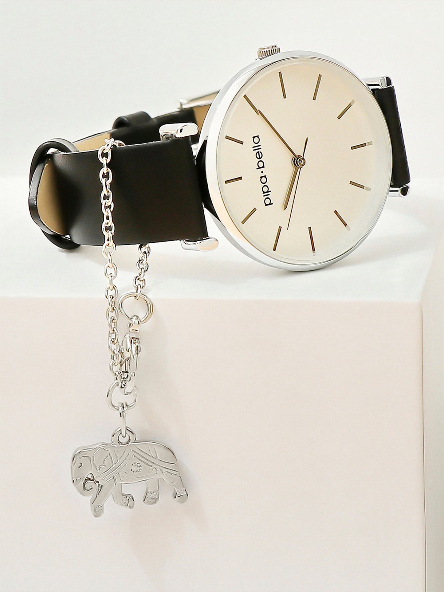 Silver-Plated Engraved Elephant Watch Charm