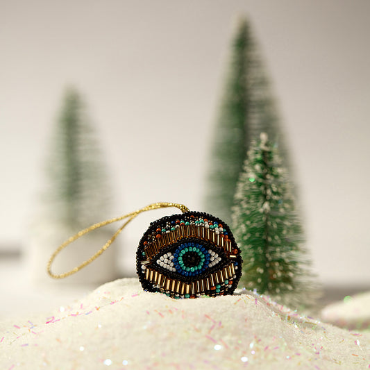 Black Beaded Evil Eye Christmas Ornament with Studs