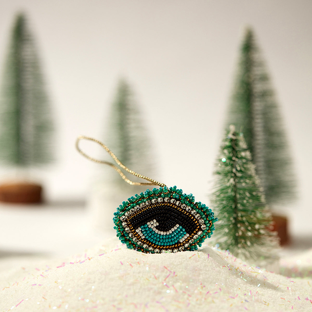Turquoise Blue Beaded Evil Eye Christmas Ornament with Studs
