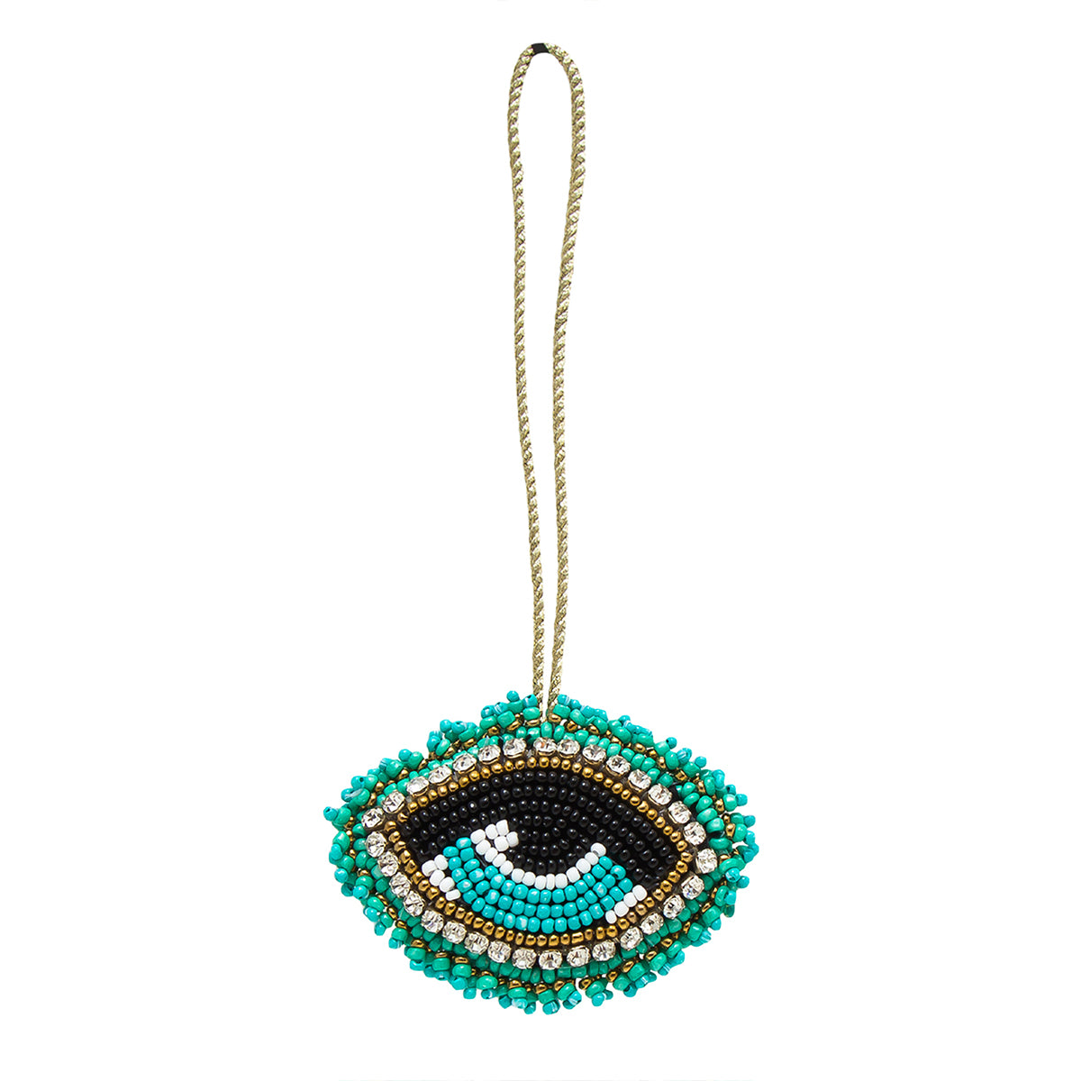 Turquoise Blue Beaded Evil Eye Christmas Ornament with Studs
