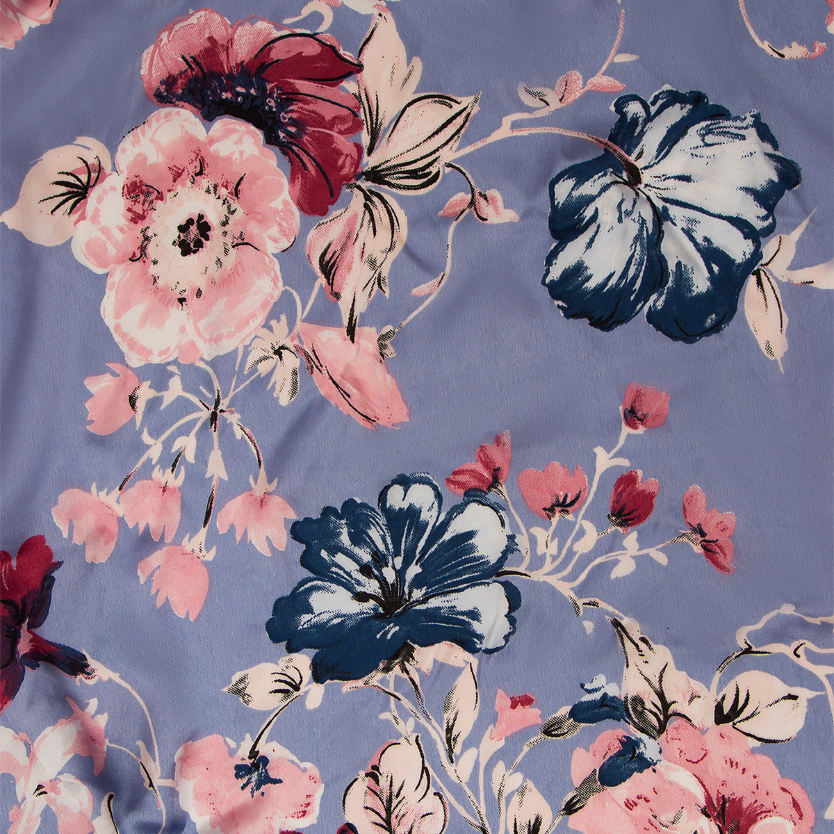 Lavendar Floral Printed Satin Slip On Cover Up