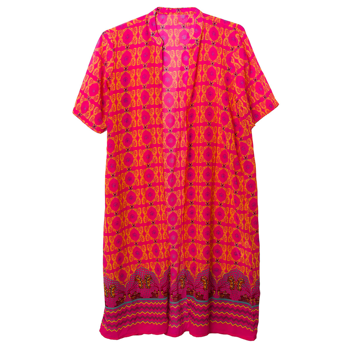 Pink and Yellow Printed Slip On Cover Up