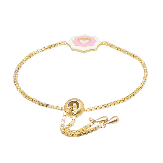 Pink and White Heart Enamel Bolo Chain Bracelet