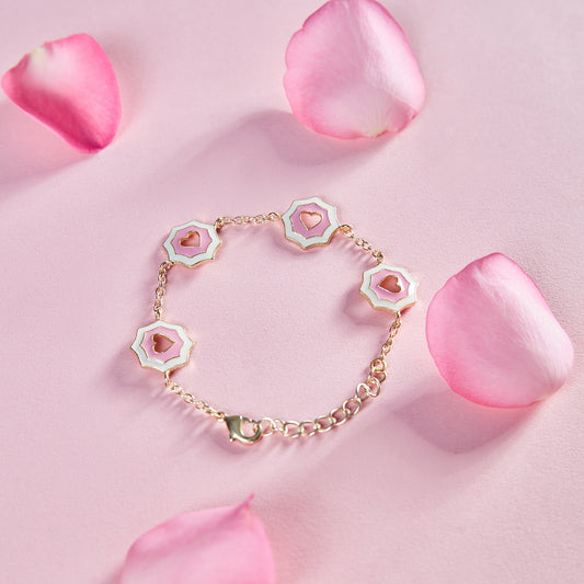Pink and White Heart Enamel Bracelet
