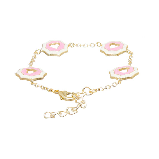 Pink and White Heart Enamel Bracelet