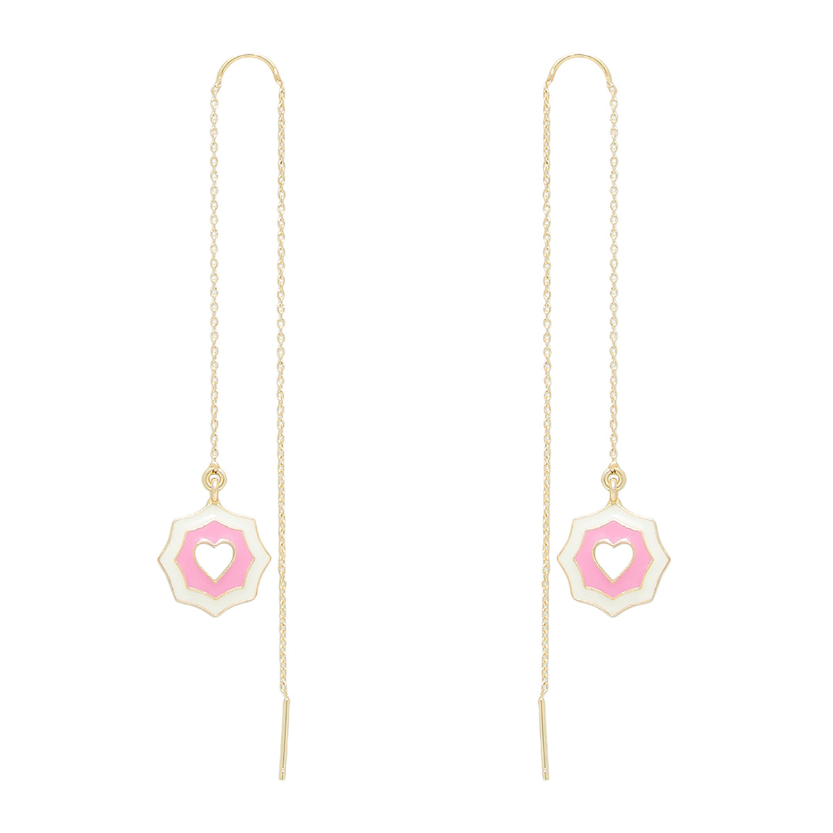 Pink and White Heart Enamel Thread Earrings