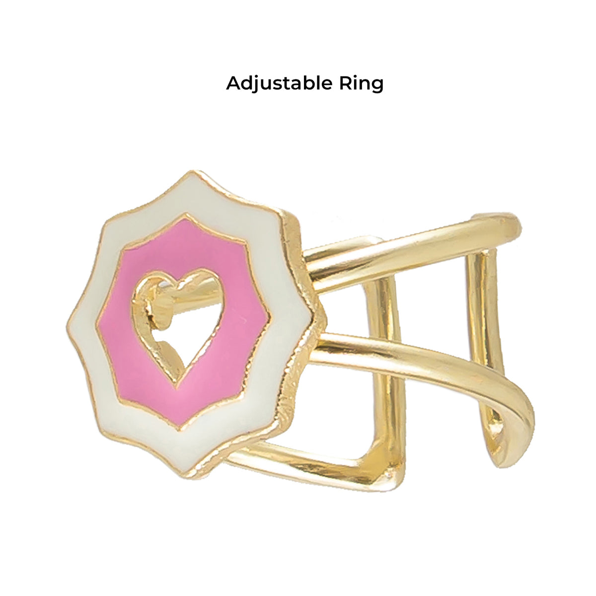 Pink and White Heart Enamel Ring