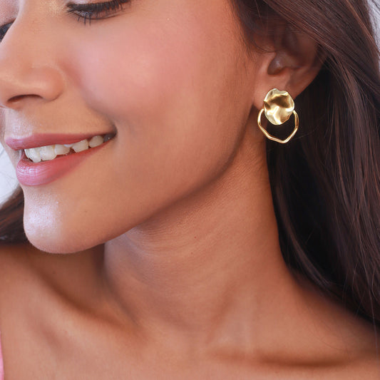 Contemporary Hammered Gold Disc Festive Studs