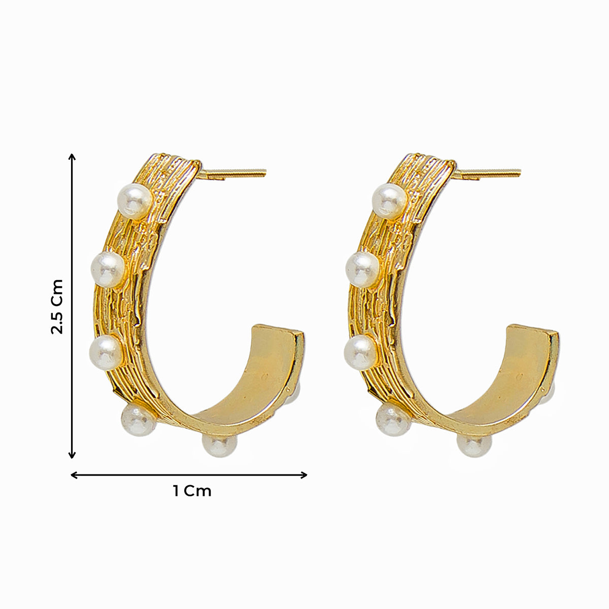 Contemporary Textured Gold Hoops with Pearls